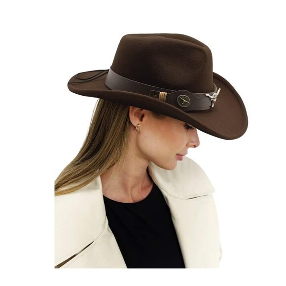 1585 Classic Felt Cowboy Cowgirl Hat Vintage Fedora Wide Brim main image 4